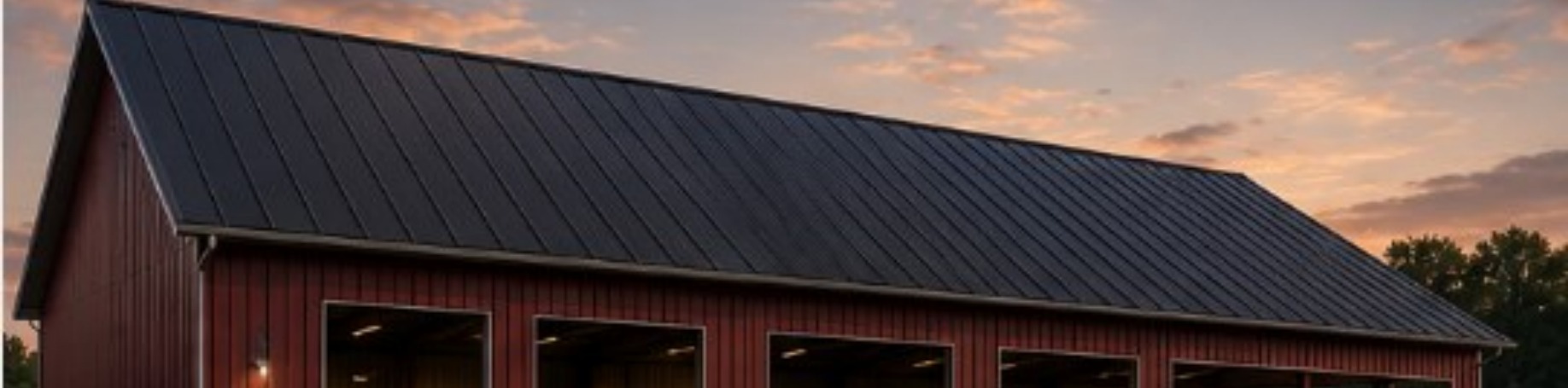 Voltaic Tycoon solar roof system on an agricultural barn metal roof