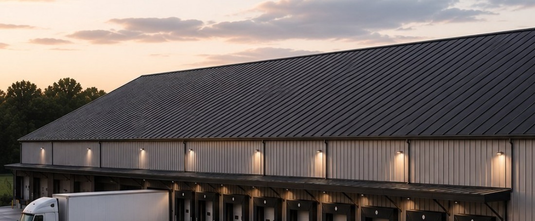 Voltaic Tycoon solar roof system on a commercial warehouse metal roof